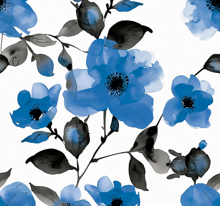 Papier peint floral motif de coquelicots bleus - TenStickers