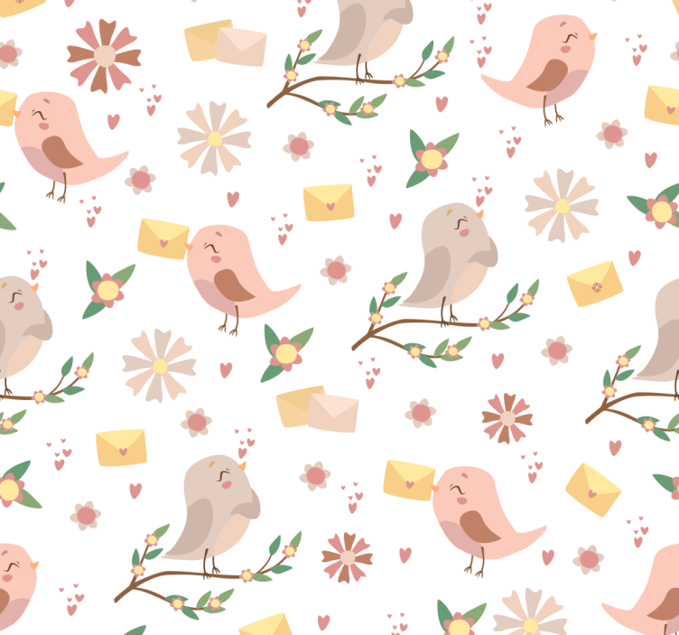 Papier peint rayé motif floral oiseau - TenStickers