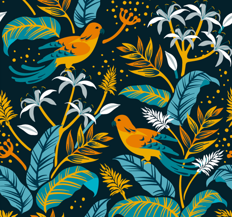 Papier peint feuillage et oiseaux tropicaux - TenStickers