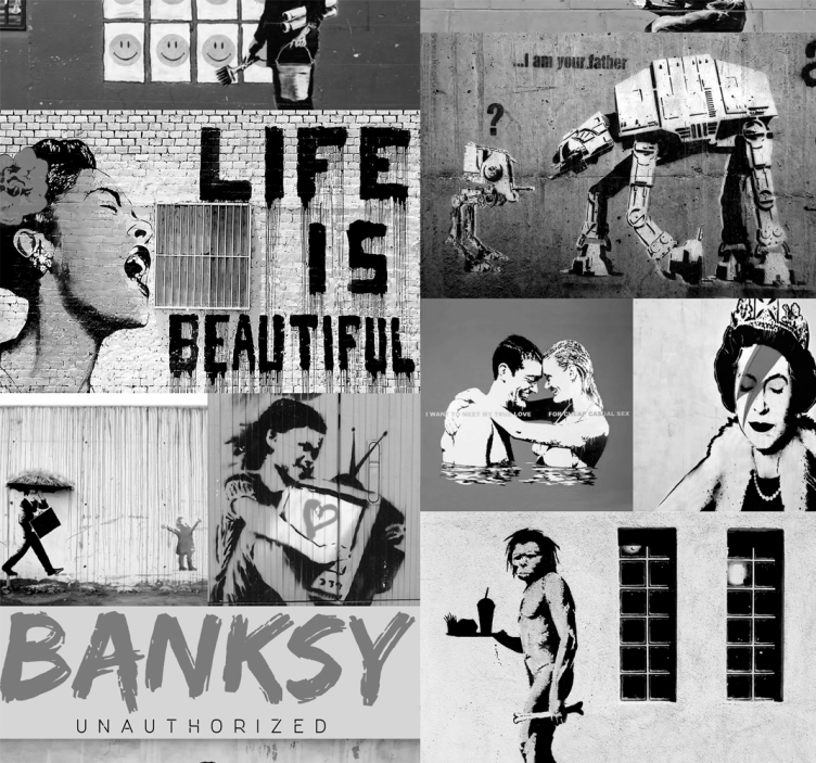 Papier peint art Banksy Nuances de gris - TenStickers