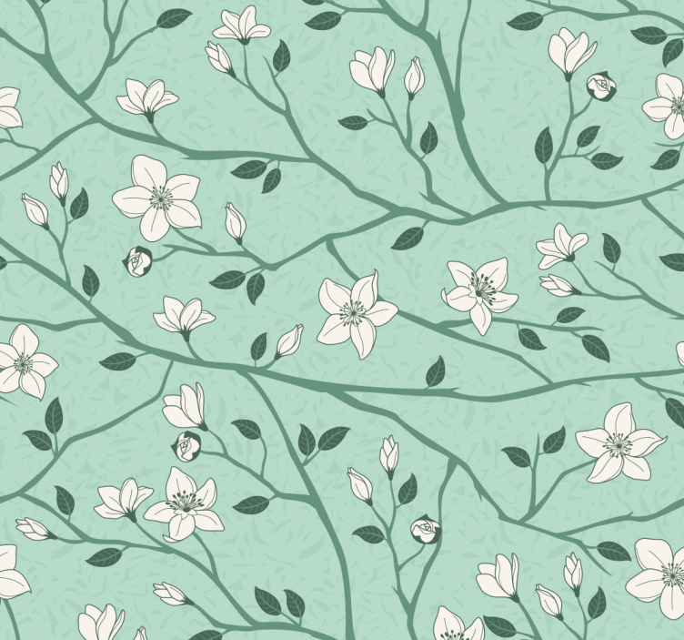 Papier peint vert menthe branches fleurs - TenStickers