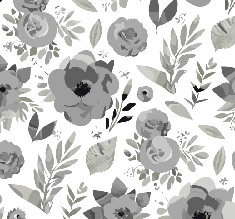 Papier peint gris fleurs d'aquarelle - TenStickers