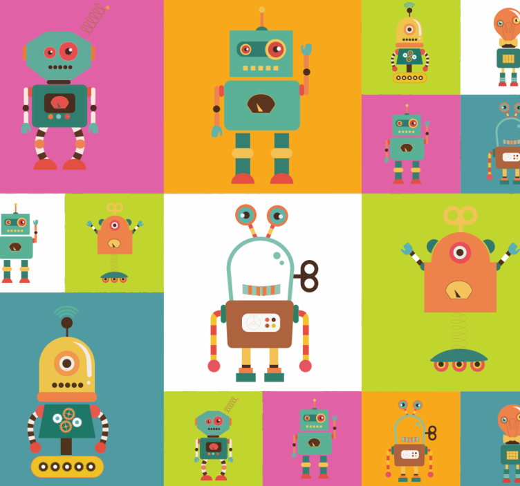 Papier peint chambre bébé thème de robot ludique - TenStickers