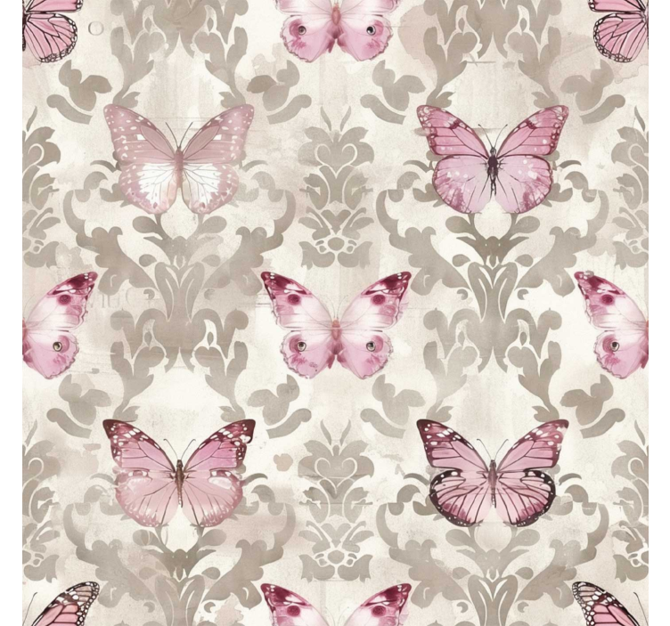 Papier peint baroque motif de papillons roses - TenStickers