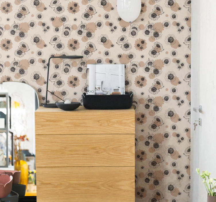 Papier peint floral motif élégant beige en fleurs - TenStickers