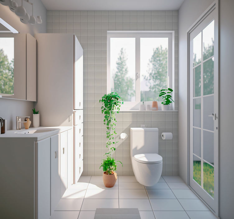 Papier peint salle de bain motif carreaux blancs - TenStickers