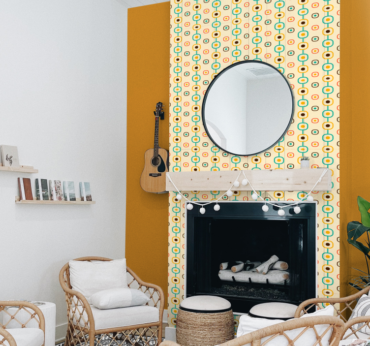 Papier peint géométrique rétro années 60 orange - TenStickers