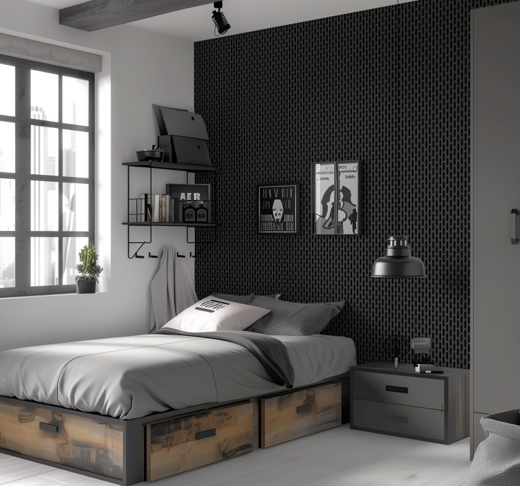 Papier peint chambre ado grille en métal noir - TenStickers