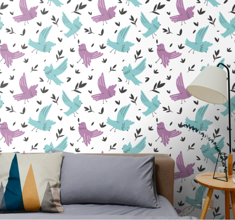 Papier peint animaux motif d'oiseau pastel - TenStickers