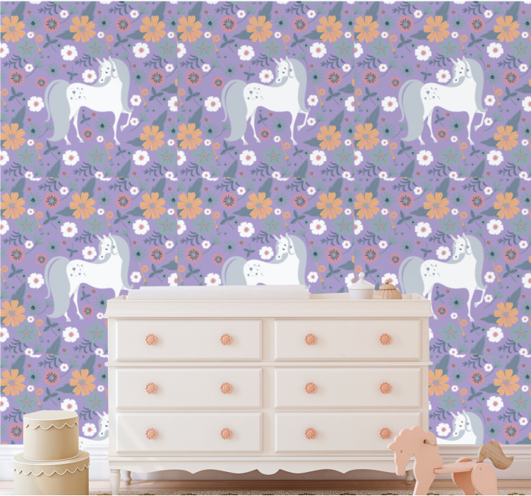 Papier peint animaux motif floral de licorne - TenStickers