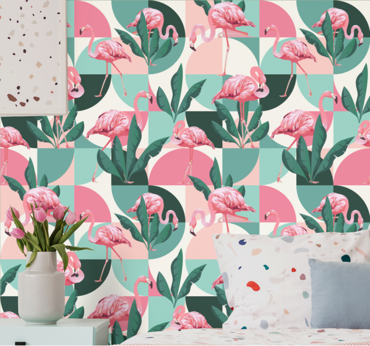 Papier peint jungle motif tropical de flamants roses - TenStickers