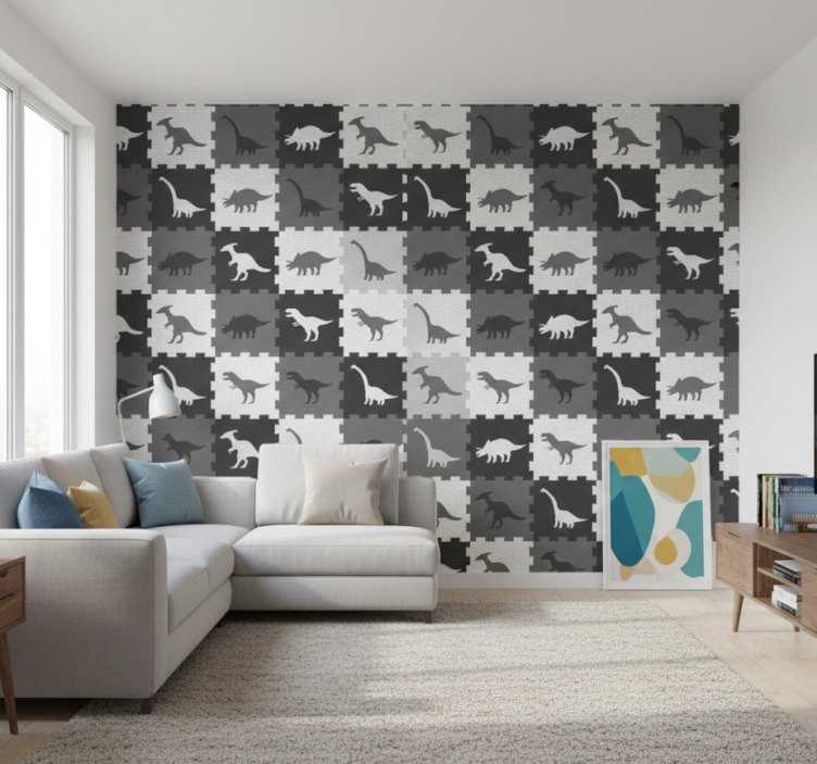 Papier peint animaux puzzle gris - TenStickers