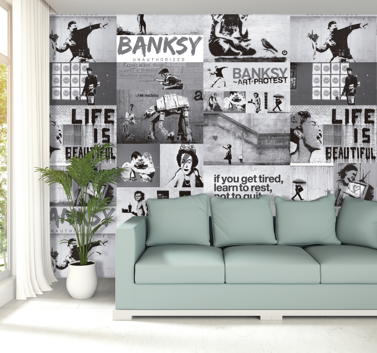 Papier peint art Banksy Nuances de gris - TenStickers