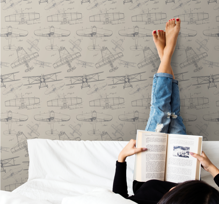 Papier peint art croquis d'avions vintage - TenStickers