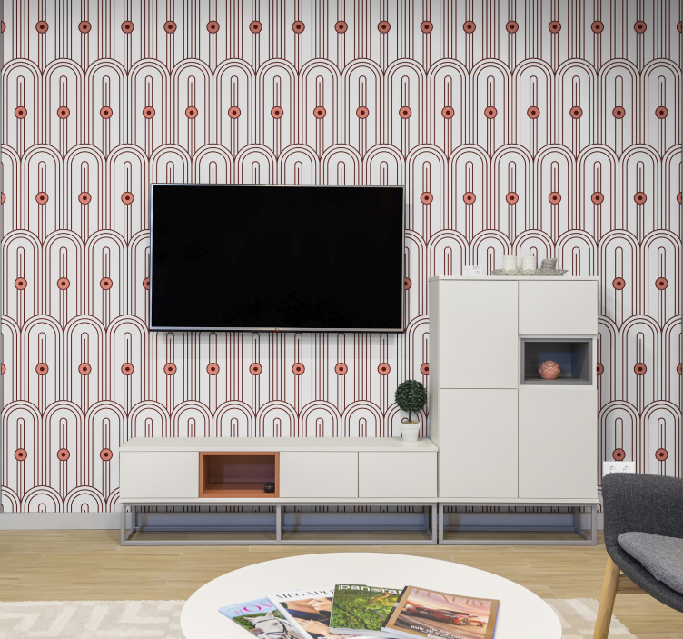 Papier peint Art Déco motif rouge et blanc - TenStickers