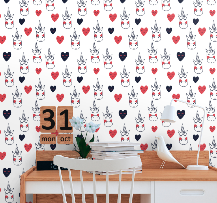 Papier peint art motif coeur licorne - TenStickers