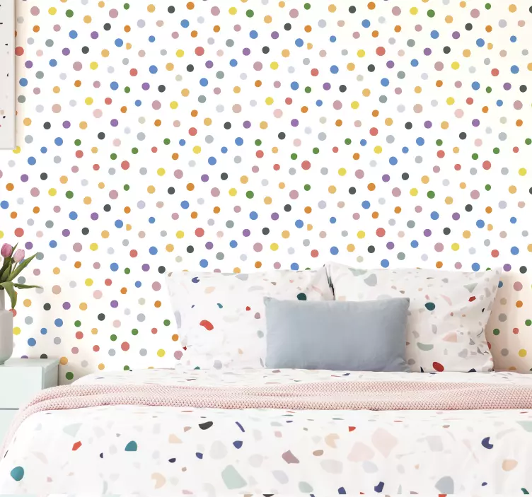 Papier peint rond Points colorés sur blanc - TenStickers