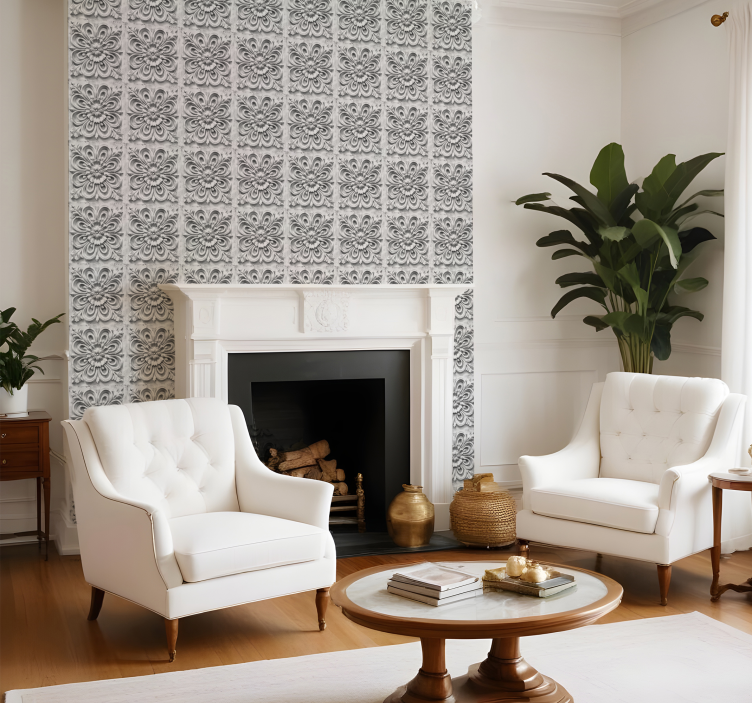 Papier peint baroque carrelage blanc - TenStickers