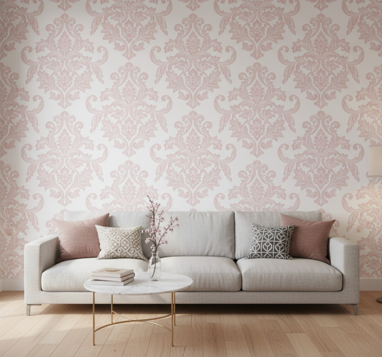 Papier peint baroque damassé rose pâle - TenStickers