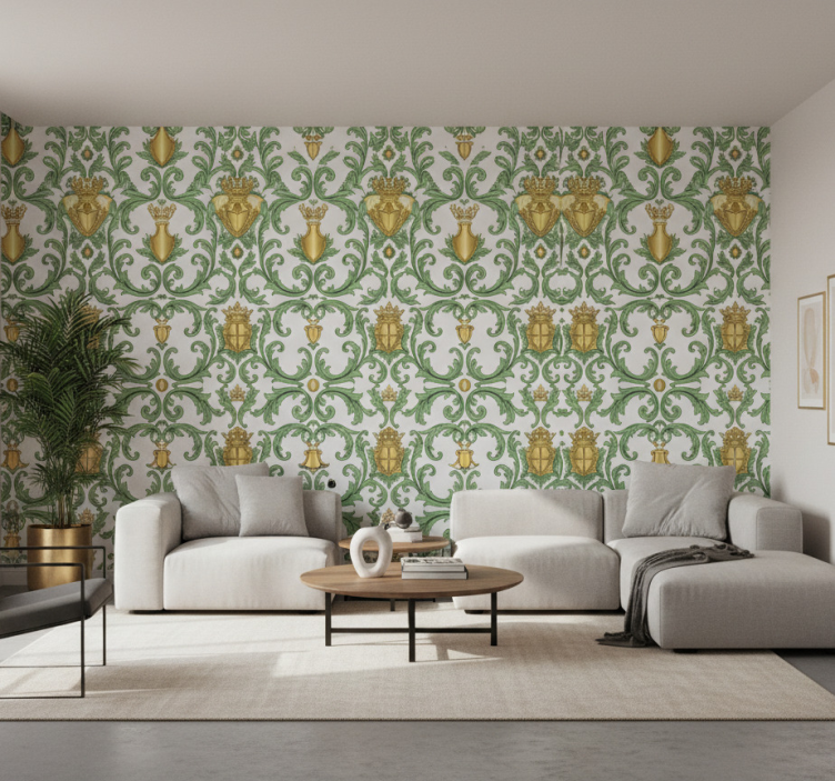 Papier peint baroque vert et or ornemental - TenStickers
