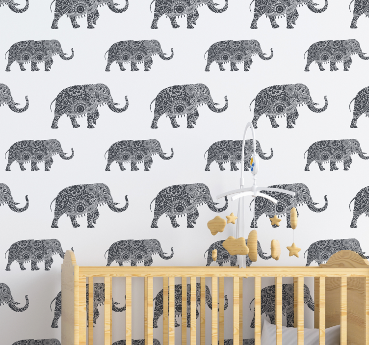 Papier peint chambre bébé éléphants ornés - TenStickers