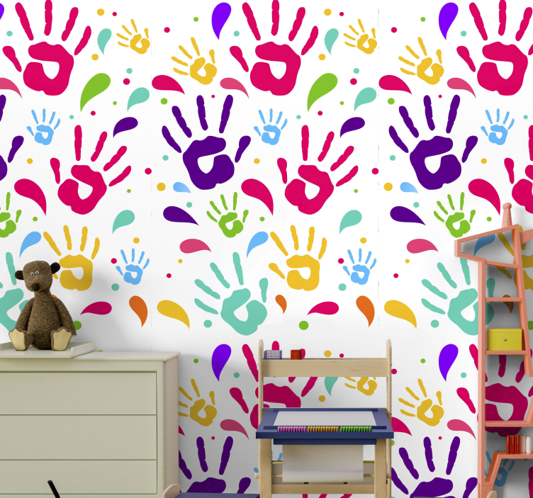 Papier peint chambre enfant empreintes de mains colorées - TenStickers