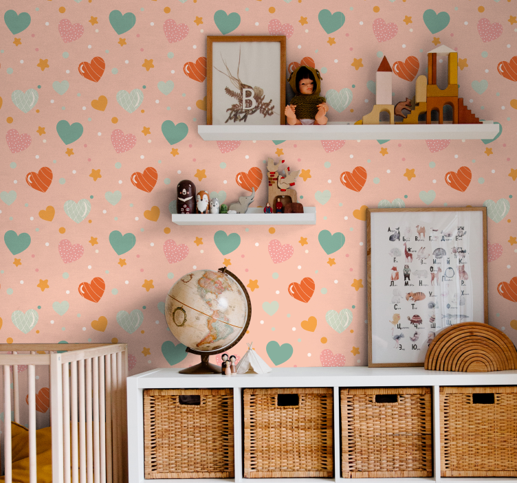 Papier peint chambre bébé motif coeurs et étoiles - TenStickers