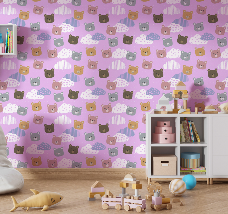 Papier peint chambre bébé motif d'ours en peluche - TenStickers
