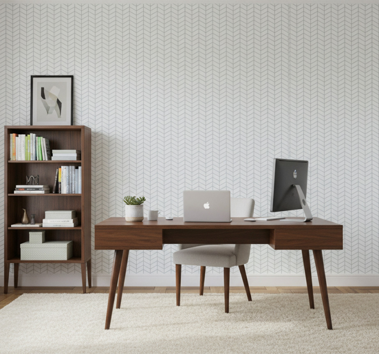 Papier peint bureau lignes zigzag bleues sur fond blanc - TenStickers