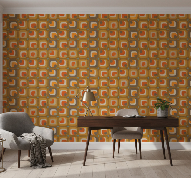 Papier peint bureau motif carrés rétro années 70 - TenStickers