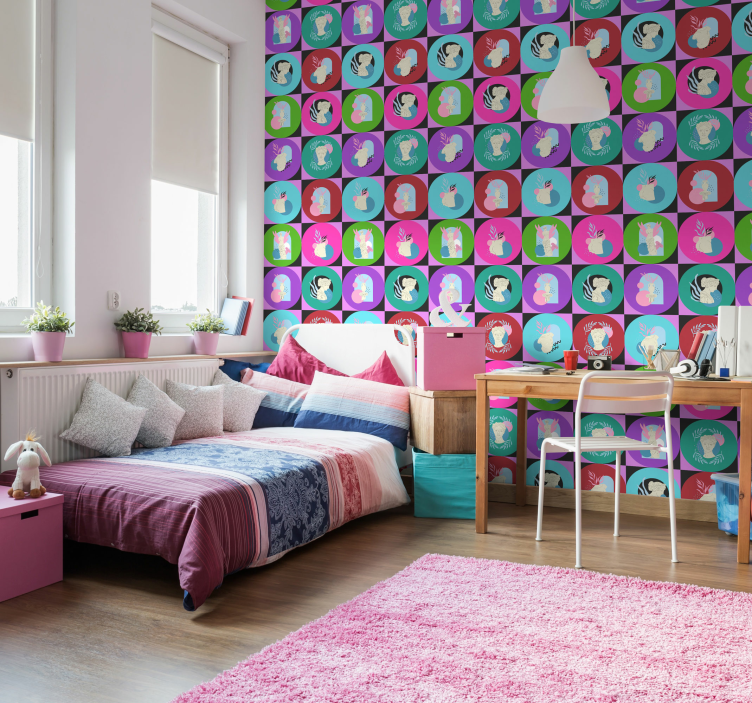 Papier peint cercles et statues vaporwave - TenStickers