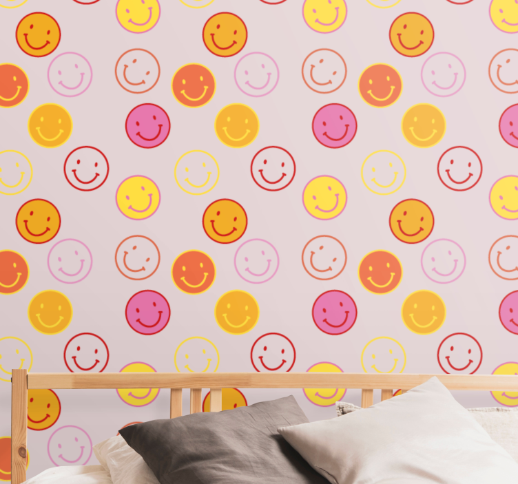 Papier peint chambre ado smileys dessinés en rose et jaune - TenStickers