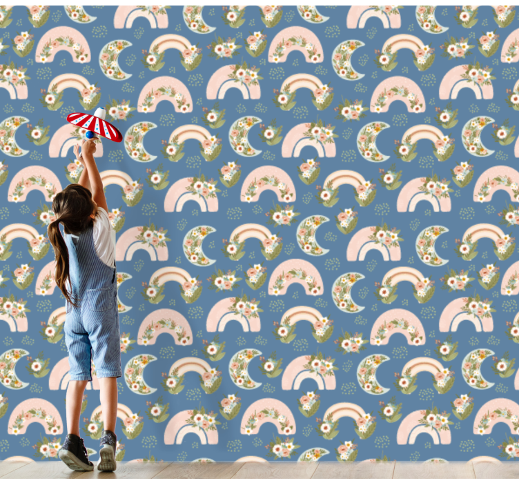 Papier peint chambre bébé arcs-en-ciel floraux - TenStickers