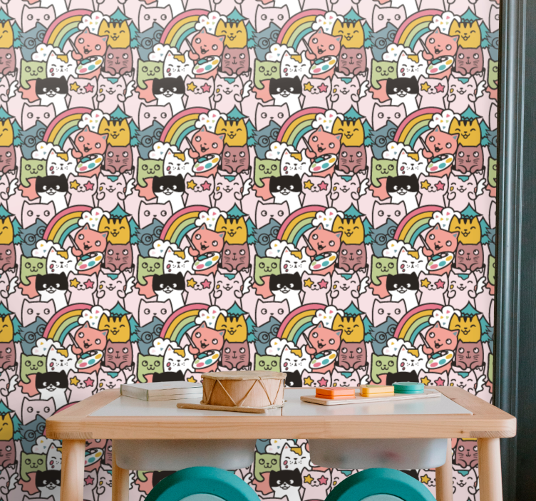 Papier peint chambre bébé chat licorne ludique - TenStickers