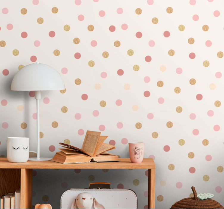Papier peint chambre bébé motif à pois beiges - TenStickers