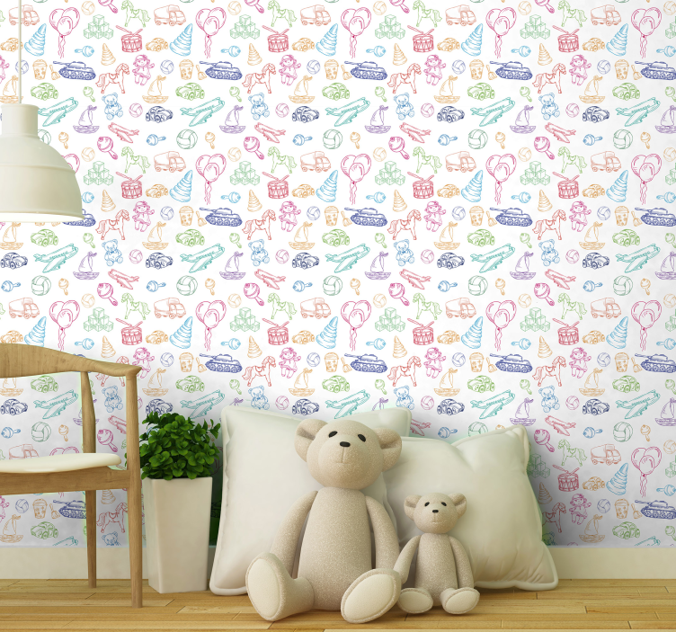 Papier peint chambre bébé motif croquis de jouets - TenStickers