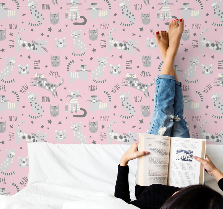 Papier peint chambre rose chats élégants - TenStickers