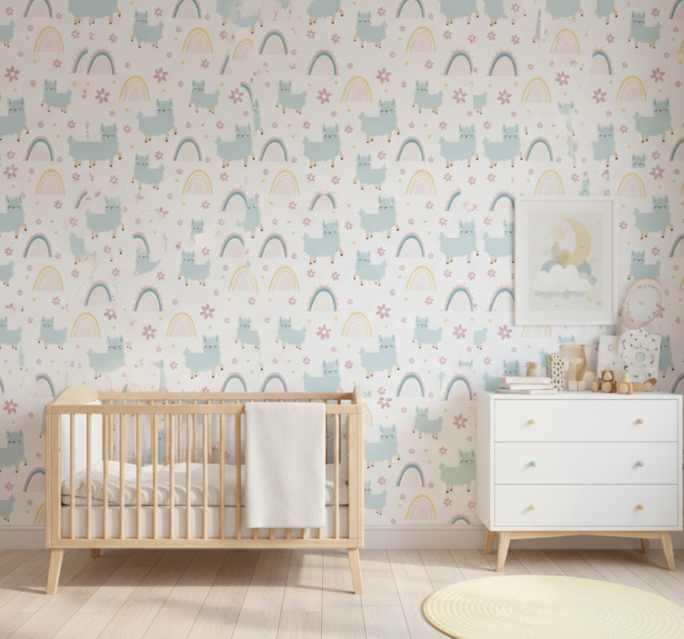 Papier peint chambre enfant llamas et arcs-en-ciel - TenStickers