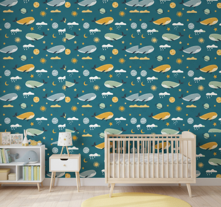 Papier peint chambre enfant motif baleines tendance - TenStickers