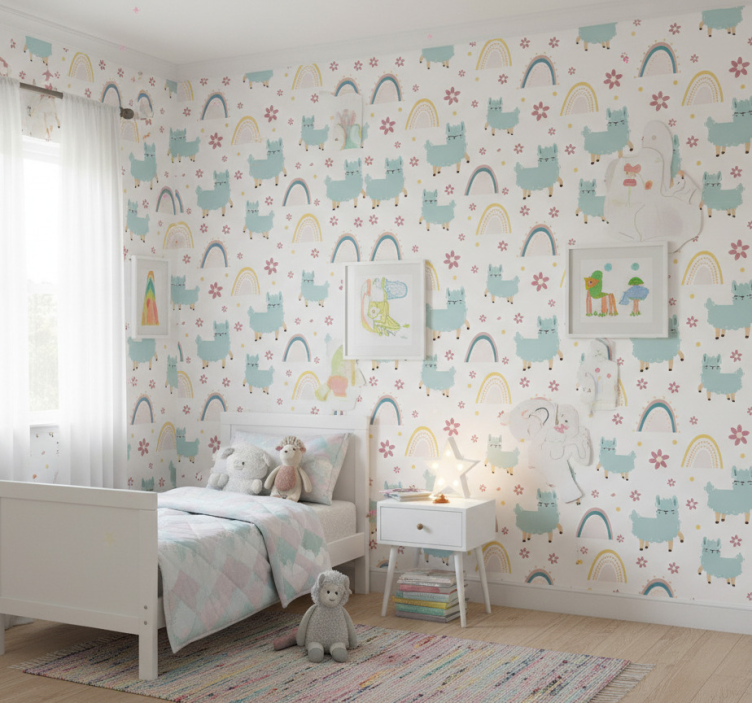 Papier peint chambre enfant motif moutons licornes amusants - TenStickers