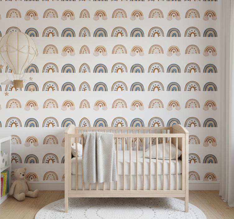 Papier peint chambre enfant motifs arc-en-ciel nordiques - TenStickers