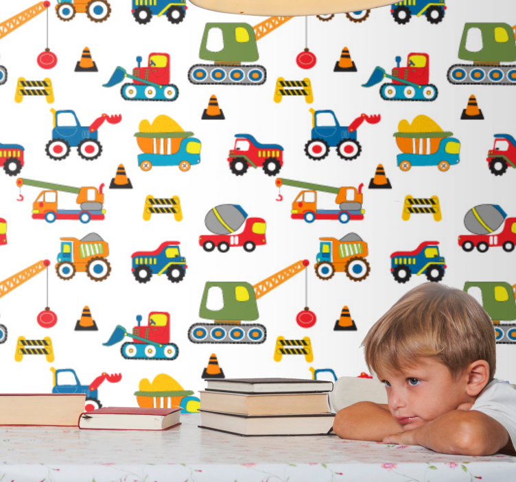 Papier peint chambre enfant véhicules de construction - TenStickers