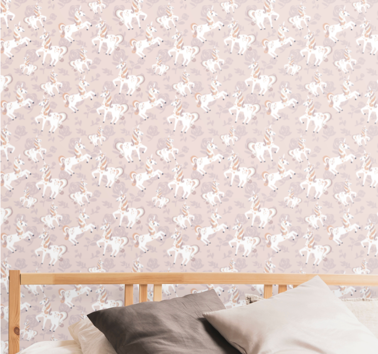Papier peint enfant Licorne rose et haute avec des fleurs - TenStickers