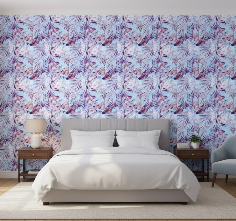 Papier peint chambre illustrations de feuillage floral - TenStickers