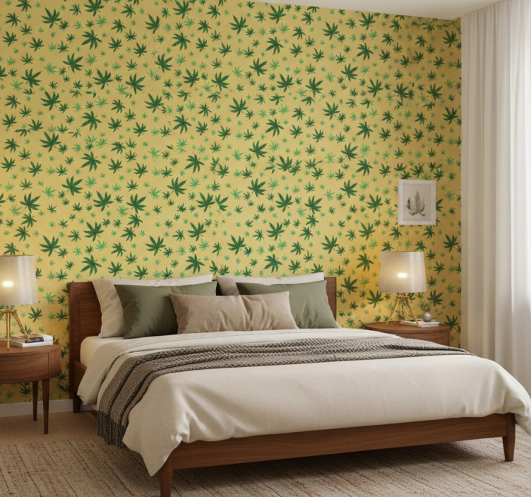 Papier peint chambre motif cannabis sans couture - TenStickers