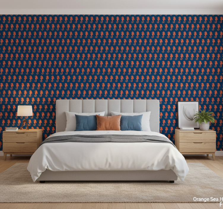Papier peint chambre motif hippocampe orange - TenStickers