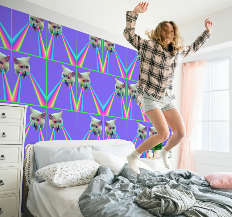 Papier peint chats yeux laser style vaporwave - TenStickers