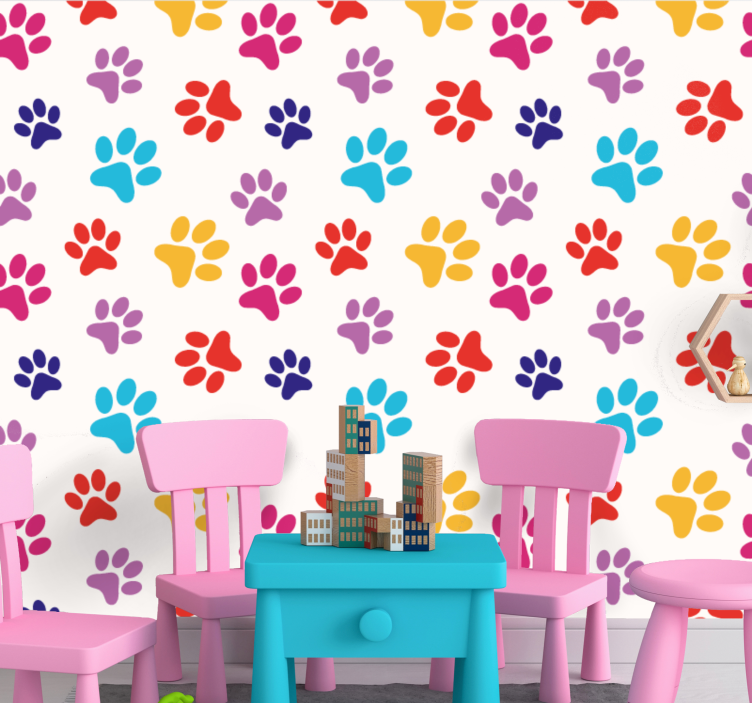 Papier peint chiens motifs de pattes colorées - TenStickers