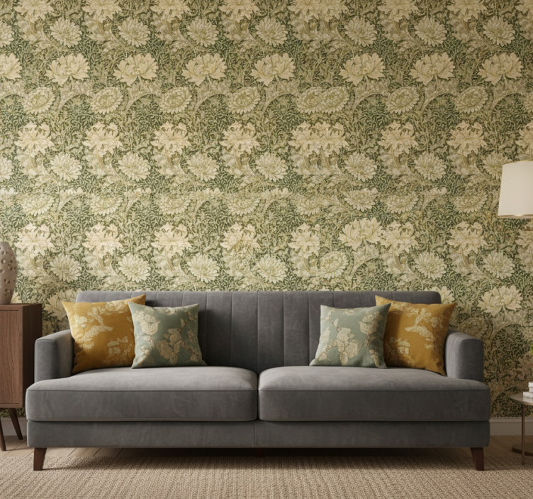 Papier peint classique art nouveau chrysanthème - TenStickers