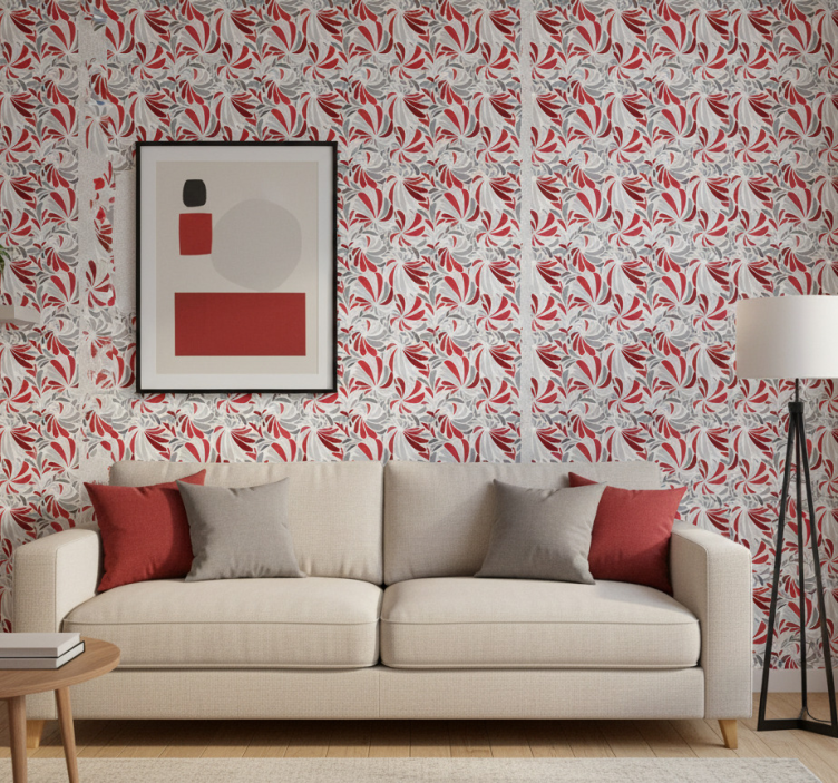 Papier peint classique fleurs grises et rouges - TenStickers